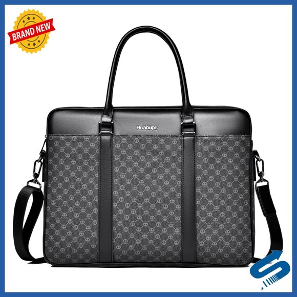 Large Leather Briefcase Messenger Bag Water Resistant Business Travel Laptop